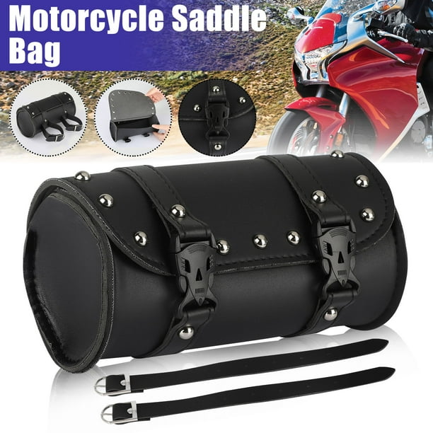 OXMART Motorcycle Saddlebag Universal Fork Roll Barrel Bag Black Leather Tool Bags for Harley Yamaha Suzuki Kawasaki OXMART Motorcycle Saddlebag Universal Fork Roll Barrel Bag Black Leather Tool Bags for Harley Yamaha Suzuki Kawasaki